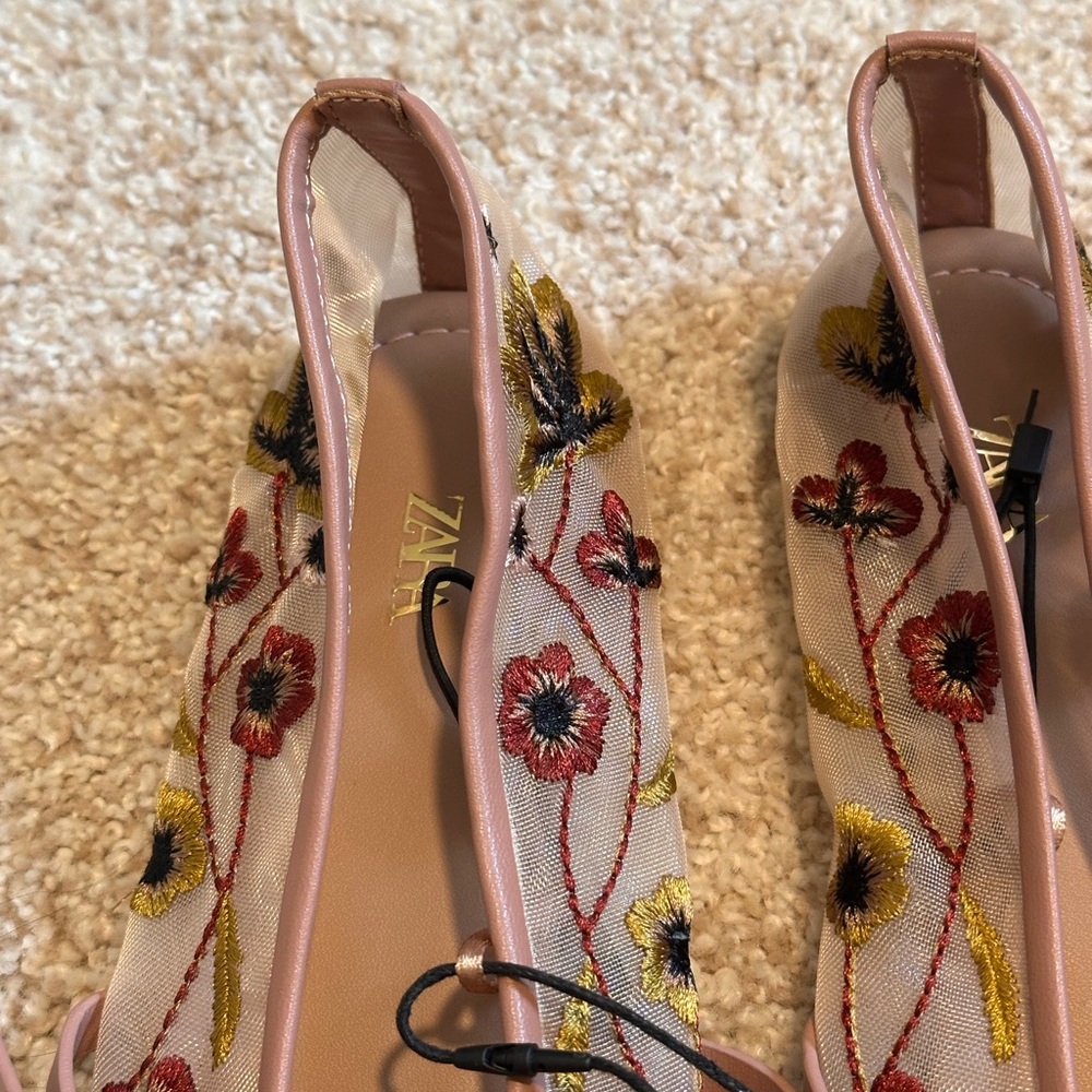 Zara Embroidered Mesh Ballet Flats - Floral - Mauve - EU39 - Picture 5 of 6